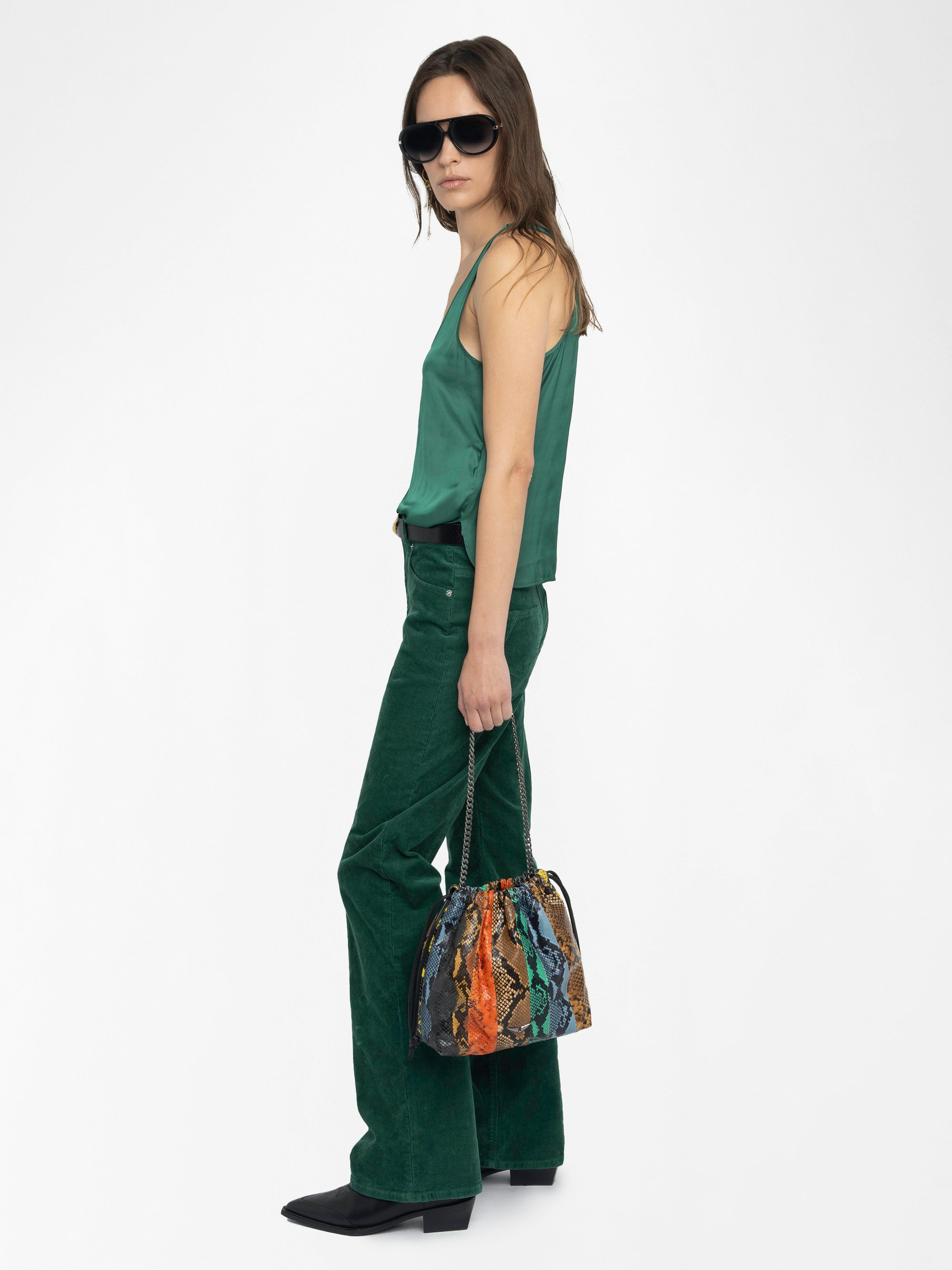 Top Tarys Satin - Top a canotta in raso con ali di strass sulla schiena.